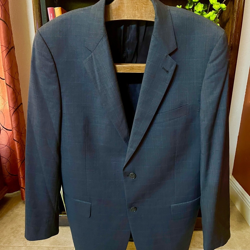 Joseph Abboud Mens Blazer Size 42R Gray Blue Plaid Wool Sport Coat Suit Jacket
